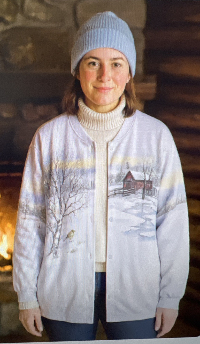 Winter grannycore Christmas Jacket Large Artisans Vintage textured art snow